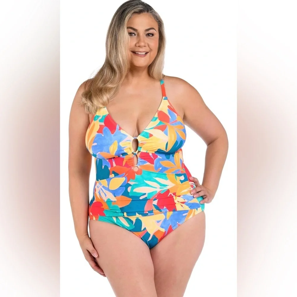 La Blanca Women's Underwire Lace Up One Piece Swimsuit Size 16